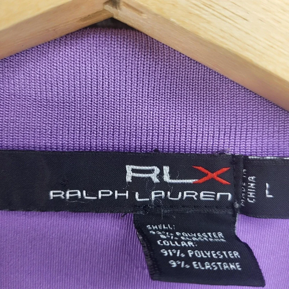 Ralph Lauren RLX Polo Shirt‎ Mens Large Purple Striped Golf Performance Stretch